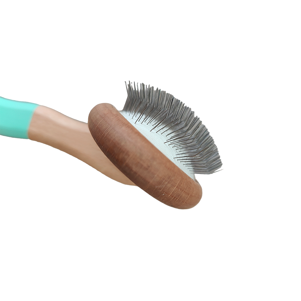 PITCHER Dog Slicker Brush - Large, Wood Handle, Stainless Steel Pins, For Medium/Long Haired Dogs